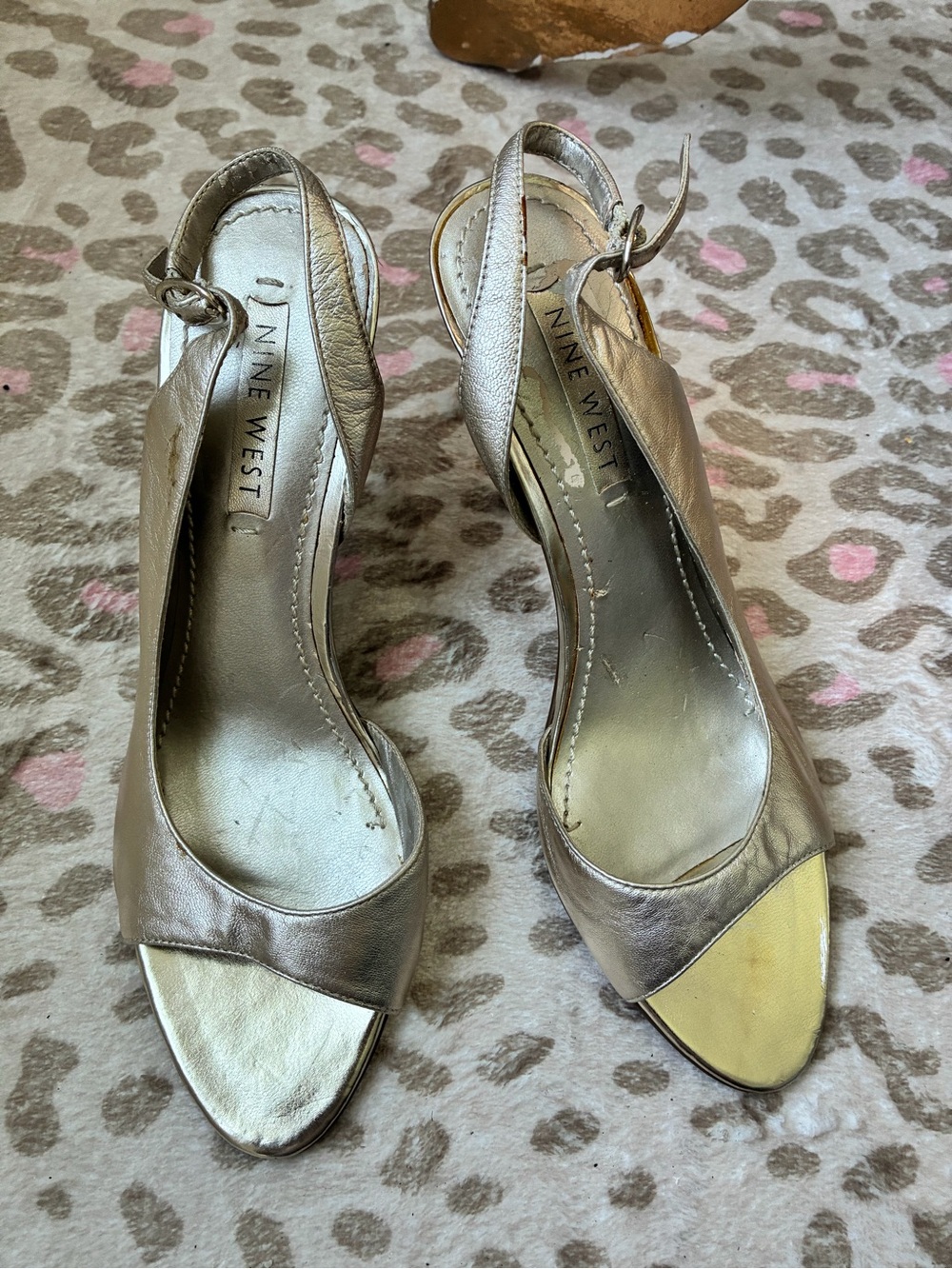 Nine West Metallic Silver Open-Toe Slingback Heels